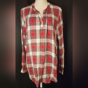 Time & Tru XL Red and Gray Plaid Pullover Top